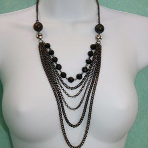 Black bead and Crystal Long Necklace